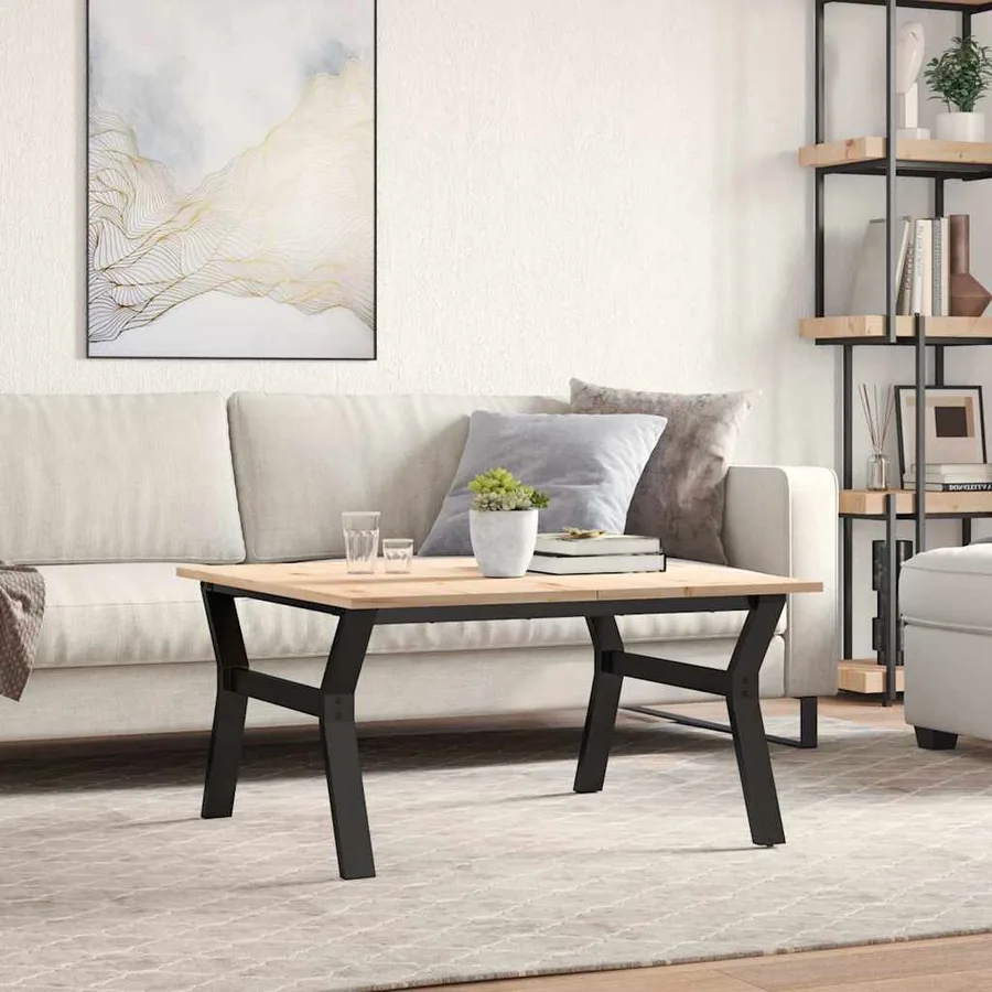 Table basse cadre en Y 90x90x45 cm bois de pin massif et acier - 3