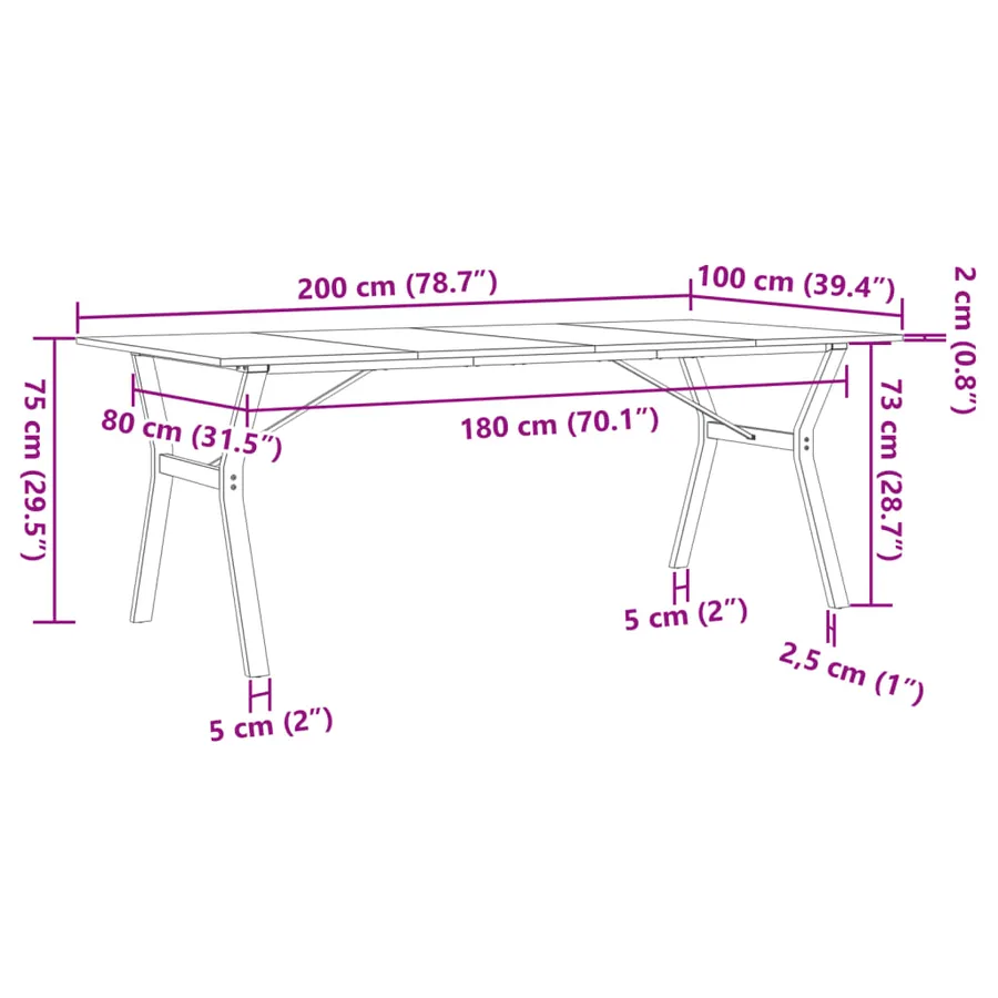Table à manger cadre en Y 200x100x75cm bois de pin massif acier - 10