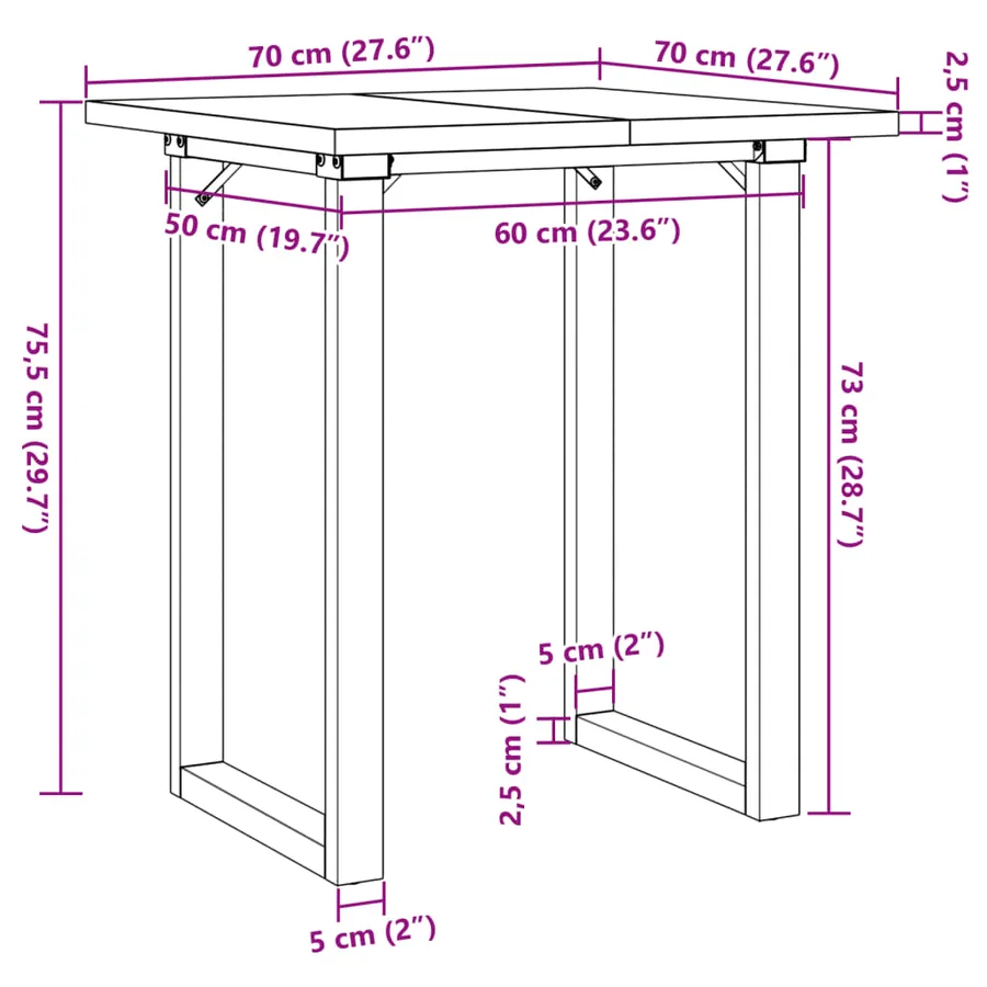Table à manger cadre en O 70x70x75,5cm bois de pin massif acier - 10