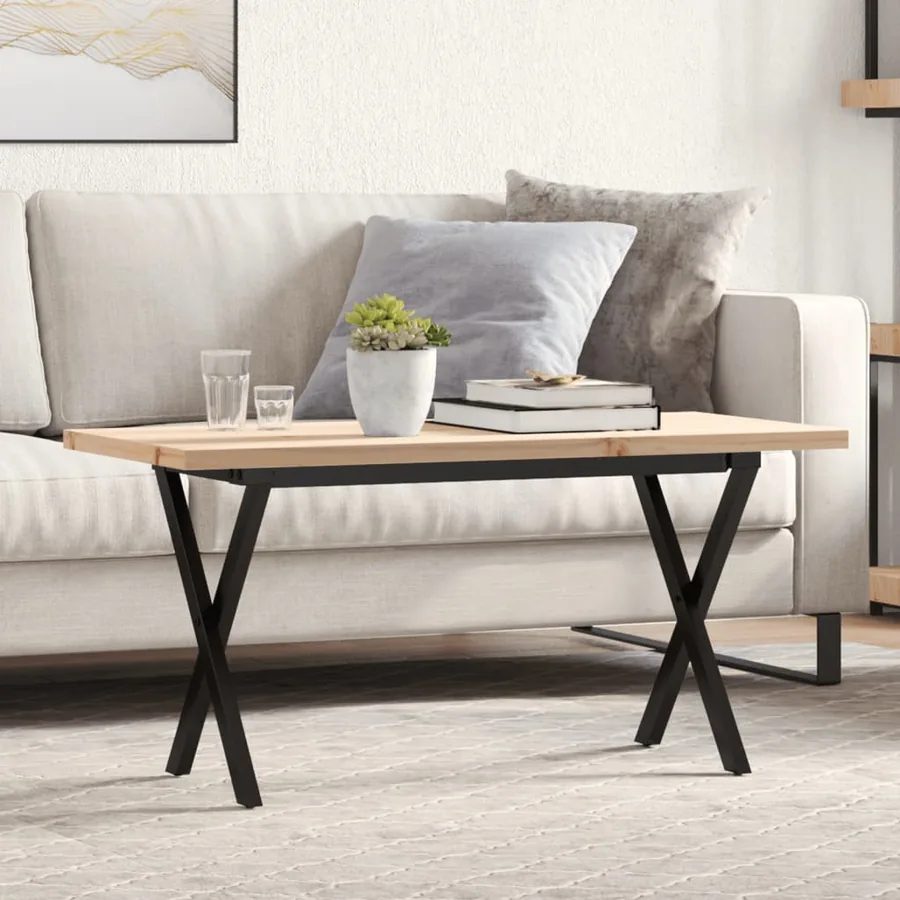 Table basse cadre en X 100x50x45,5 cm bois de pin massif acier