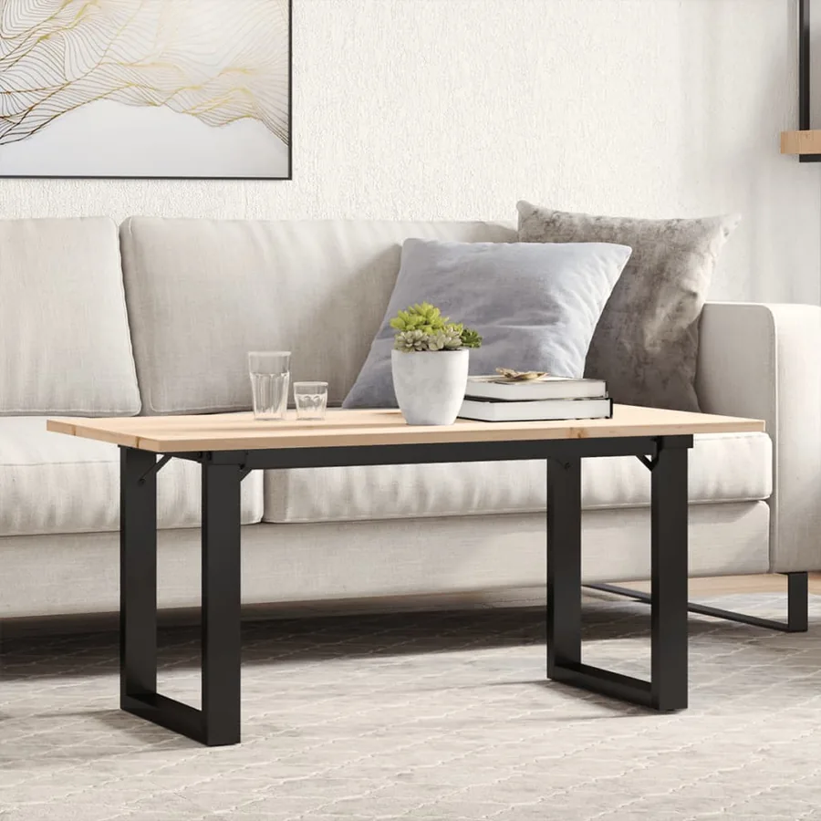 Table basse cadre en O 100x50x45 cm bois de pin massif et acier