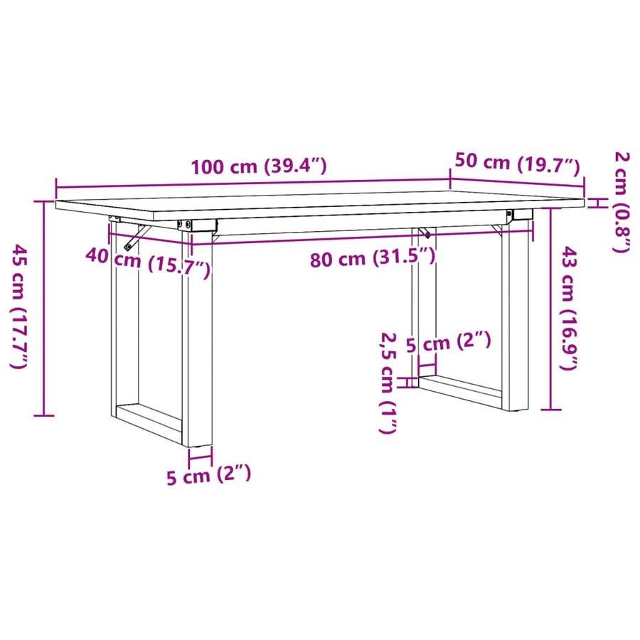 Table basse cadre en O 100x50x45 cm bois de pin massif et acier - 10
