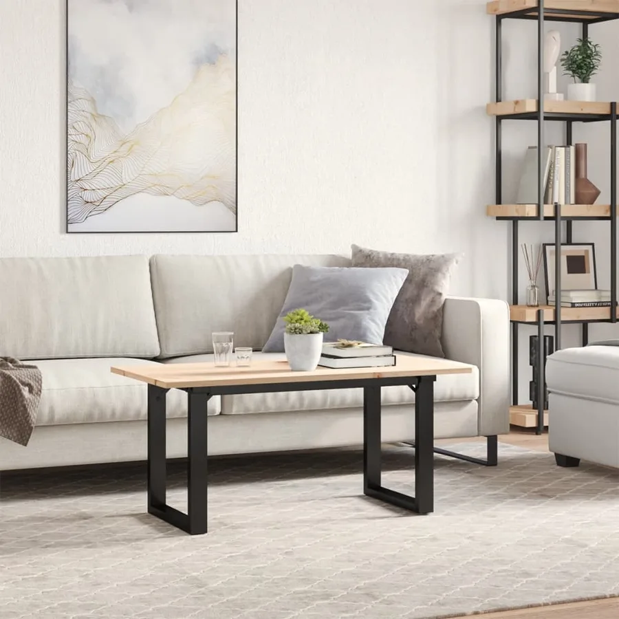 Table basse cadre en O 100x50x45 cm bois de pin massif et acier - 3