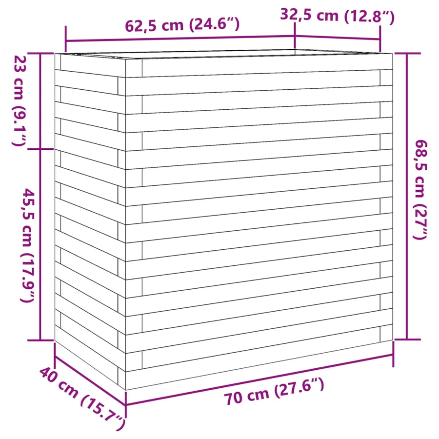 Jardinière cire marron 70x40x68,5 cm bois de pin massif - 10