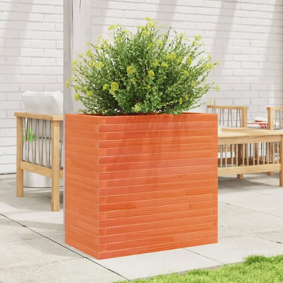 Jardinière cire marron 70x40x68,5 cm bois de pin massif - 3
