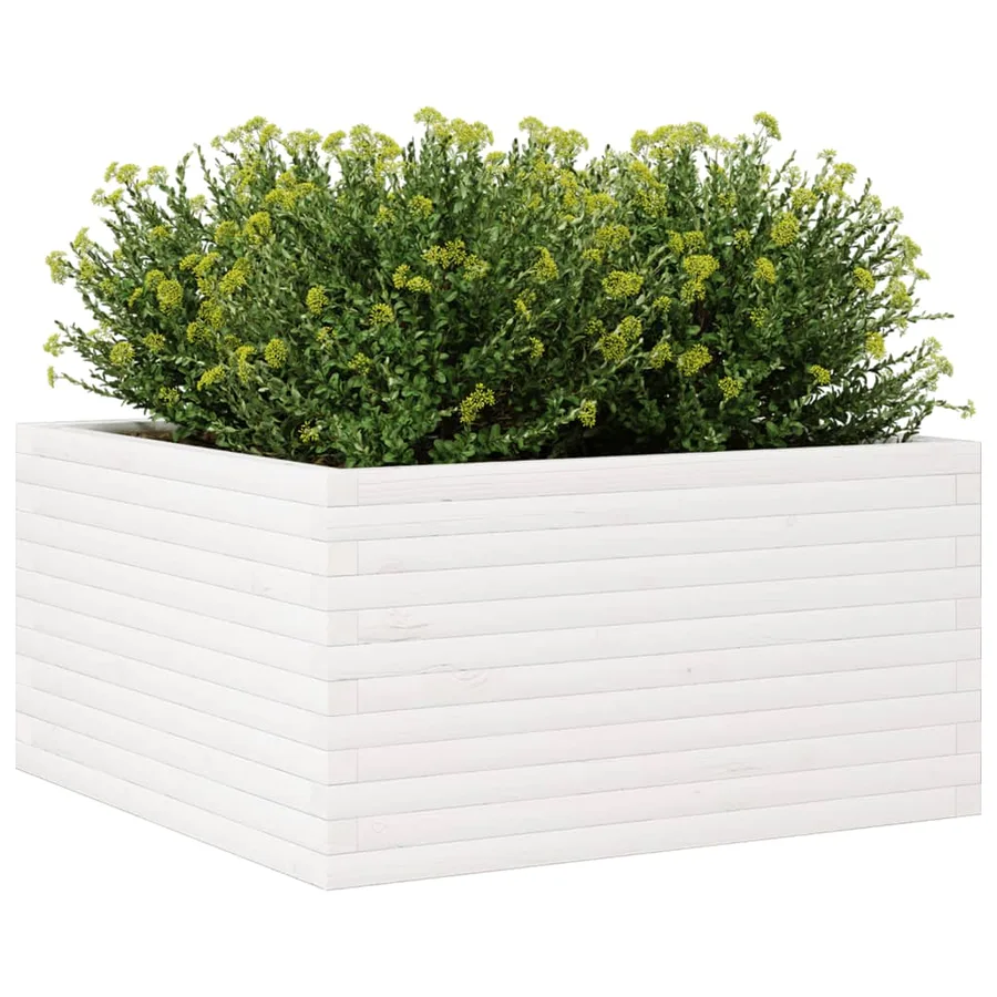 Jardinière blanc 90x90x46 cm bois de pin massif - 4