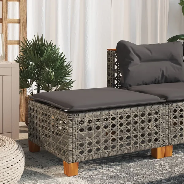 Tabouret de jardin et coussin gris 63,5x56x32 cm résine tressée