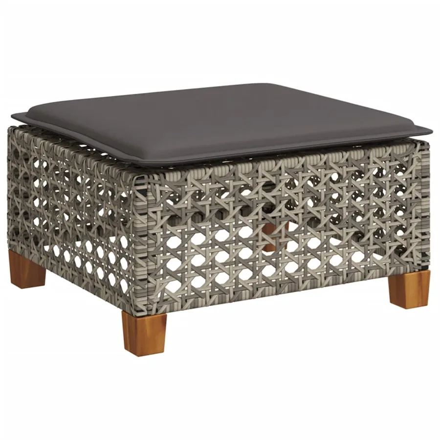 Tabouret de jardin et coussin gris 63,5x56x32 cm résine tressée - 2