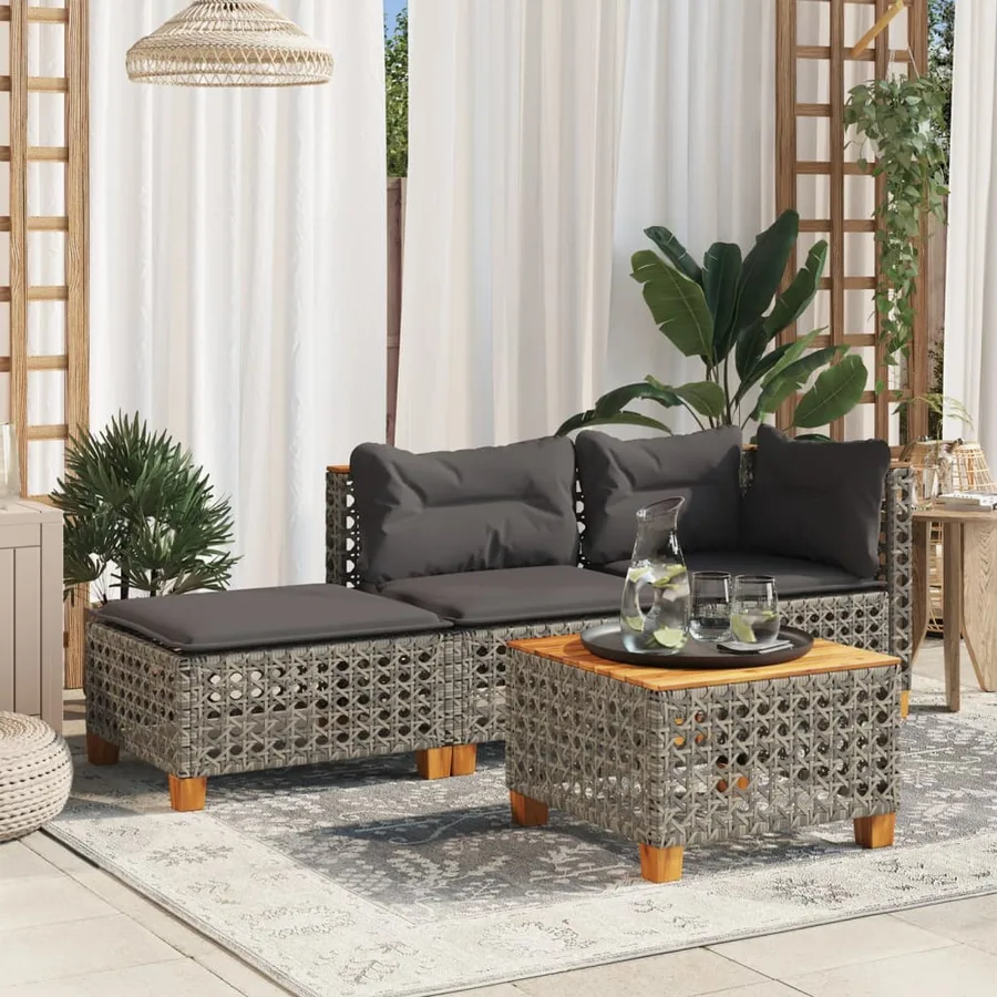 Tabouret de jardin et coussin gris 63,5x56x32 cm résine tressée - 3