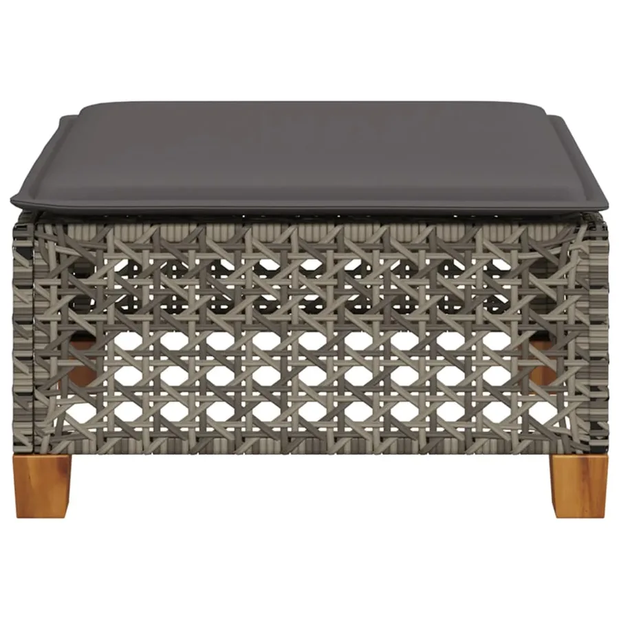 Tabouret de jardin et coussin gris 63,5x56x32 cm résine tressée - 4