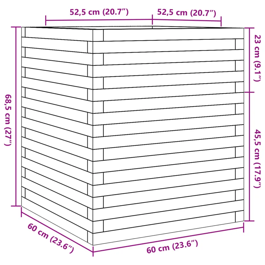 Jardinière cire marron 60x60x68,5 cm bois de pin massif - 10