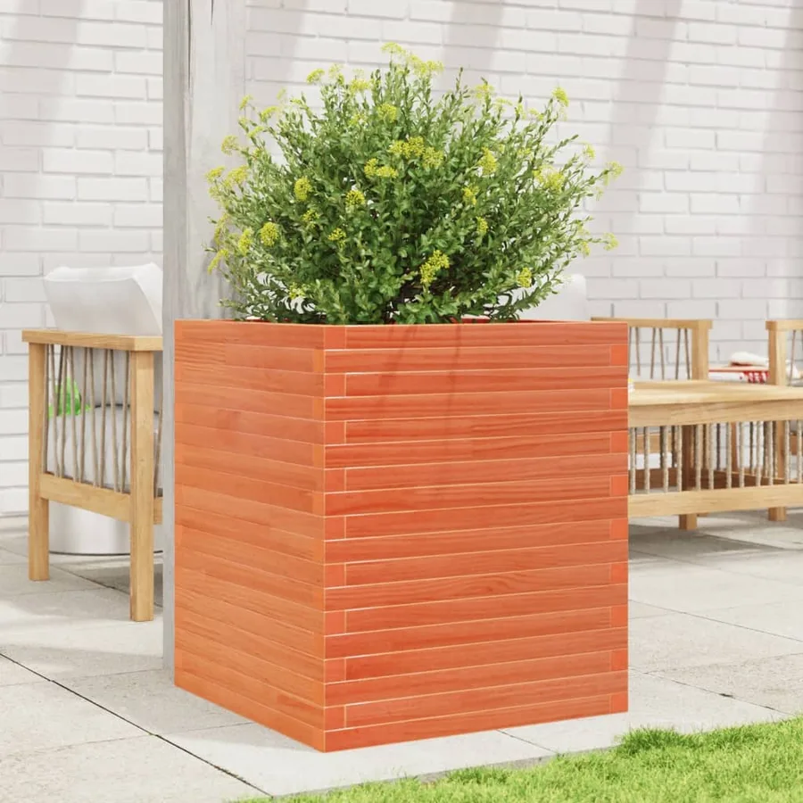 Jardinière cire marron 60x60x68,5 cm bois de pin massif - 3