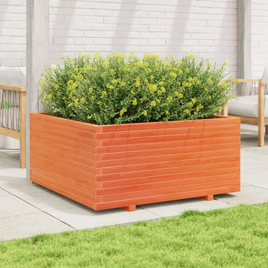 Jardinière cire marron 100x100x49,5 cm bois de pin massif - 3