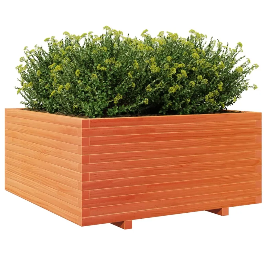 Jardinière cire marron 100x100x49,5 cm bois de pin massif - 4
