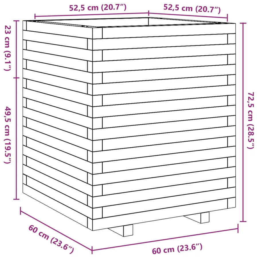Jardinière cire marron 60x60x72,5 cm bois de pin massif - 10