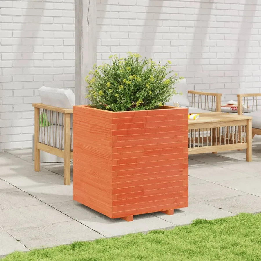 Jardinière cire marron 60x60x72,5 cm bois de pin massif - 3