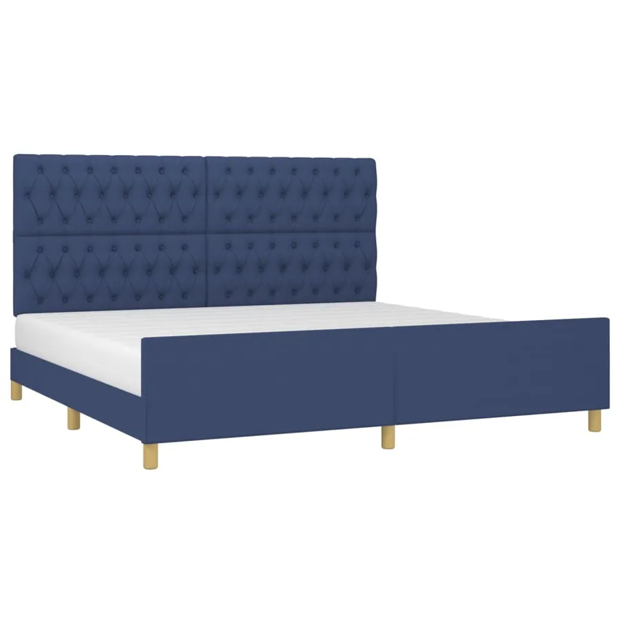 Cadre de lit sans matelas avec tête de lit bleu 200x200cm tissu - 3