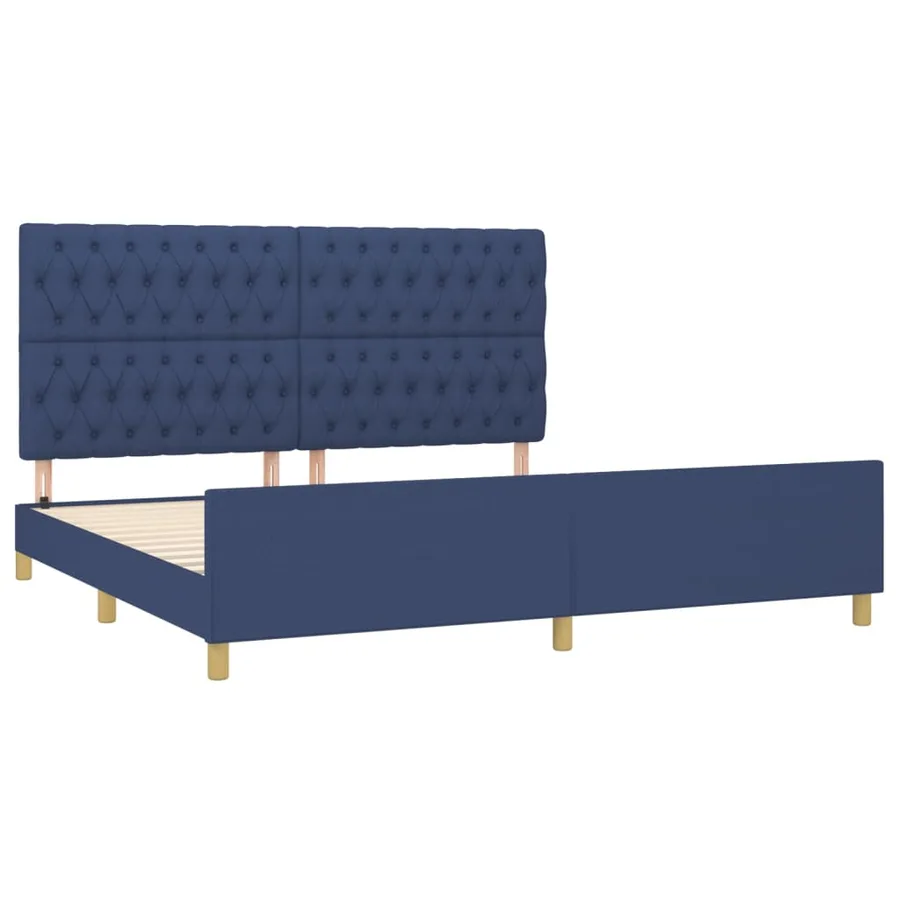 Cadre de lit sans matelas avec tête de lit bleu 200x200cm tissu - 4