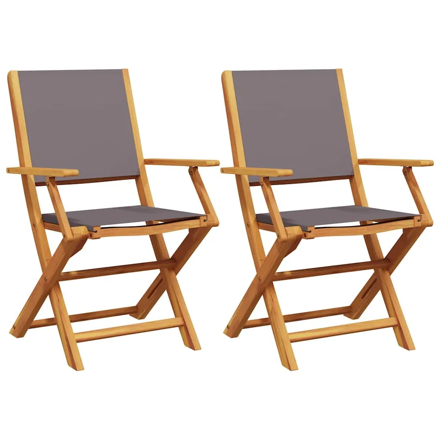 Chaises de jardin lot de 2 anthracite bois acacia massif tissu - 2