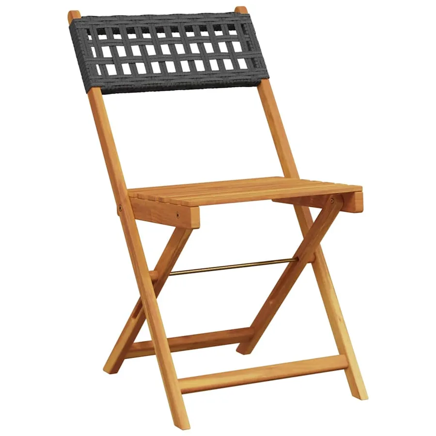 Chaises de jardin pliantes lot de 6 noir poly rotin bois massif - 3