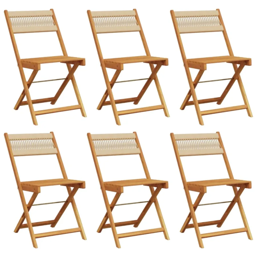 Chaises de jardin pliantes lot de 6 beige bois d'acacia massif - 2