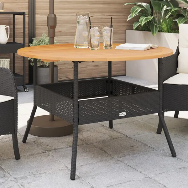 Table de jardin et dessus en bois d'acacia noir résine tressée