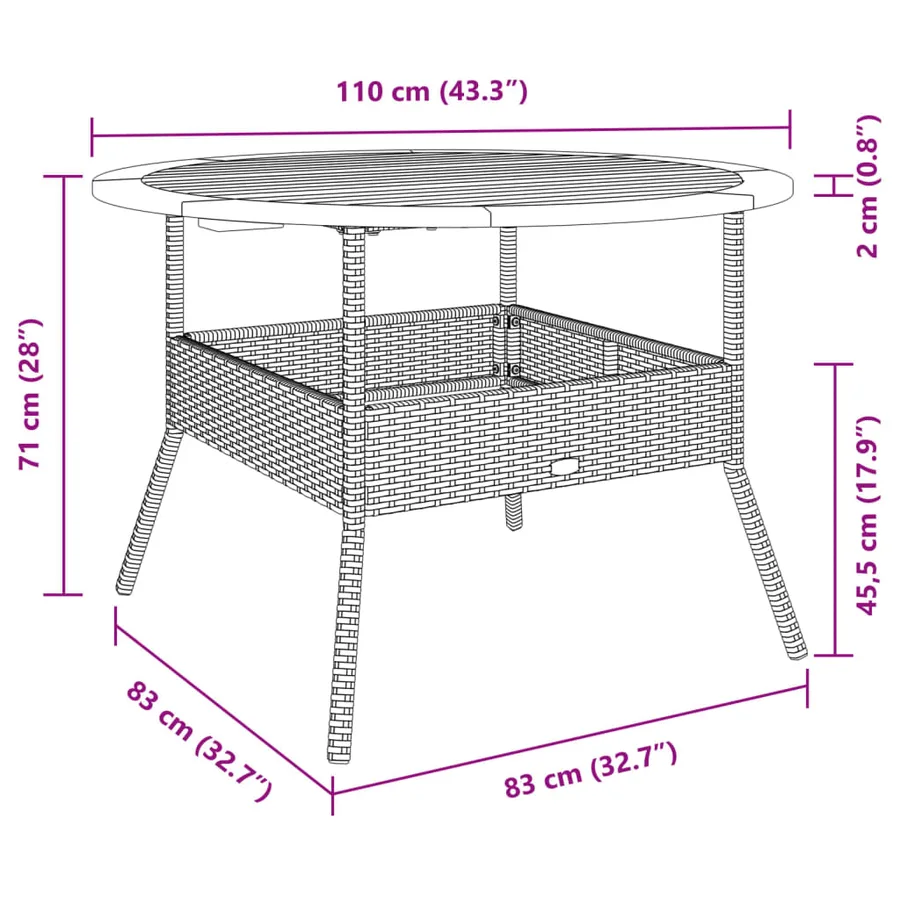 Table de jardin et dessus en bois d'acacia noir résine tressée - 10