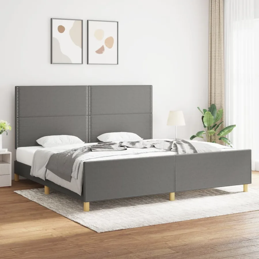 Cadre de lit sans matelas gris foncé 200x200 cm tissu