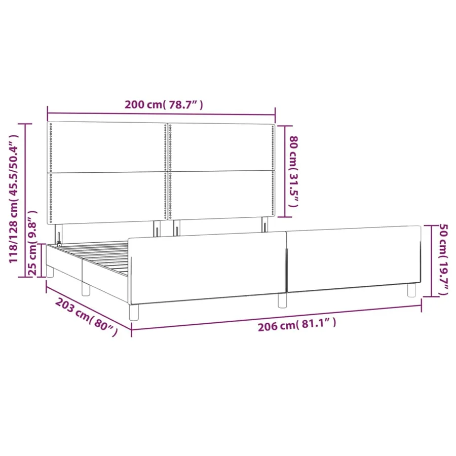 Cadre de lit sans matelas gris foncé 200x200 cm tissu - 14