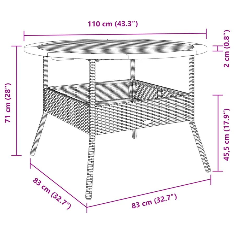 Table de jardin et dessus en bois d'acacia beige résine tressée - 10
