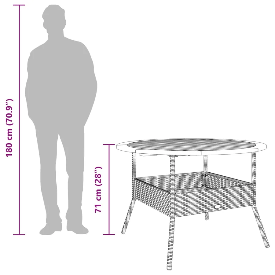Table de jardin et dessus en bois d'acacia beige résine tressée - 11