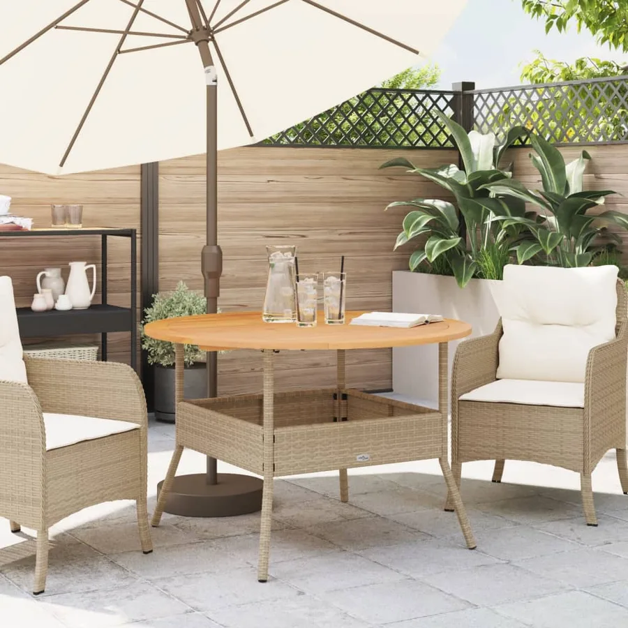 Table de jardin et dessus en bois d'acacia beige résine tressée - 3
