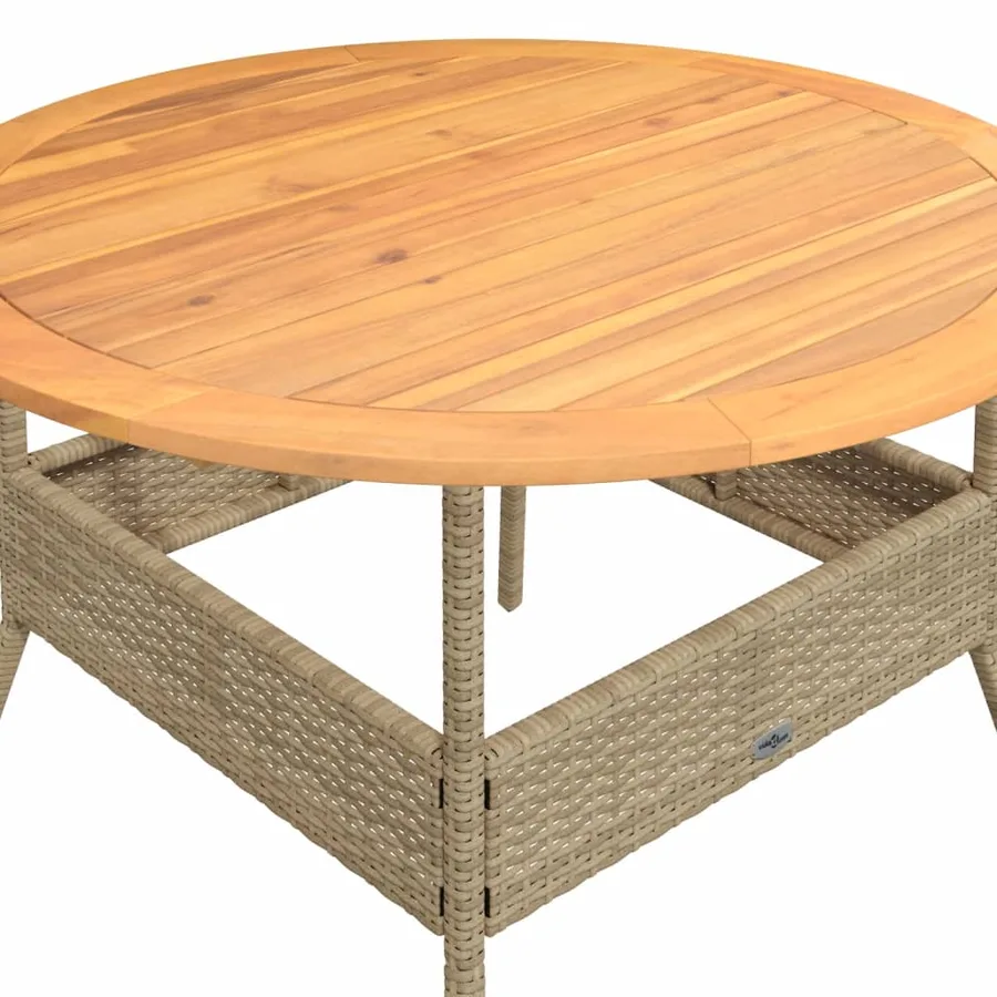 Table de jardin et dessus en bois d'acacia beige résine tressée - 9