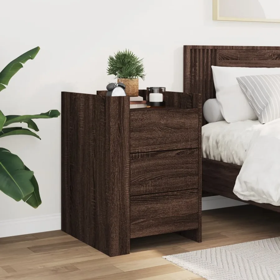 Table de chevet chêne marron 45x50x65 cm bois d'ingénierie - 3