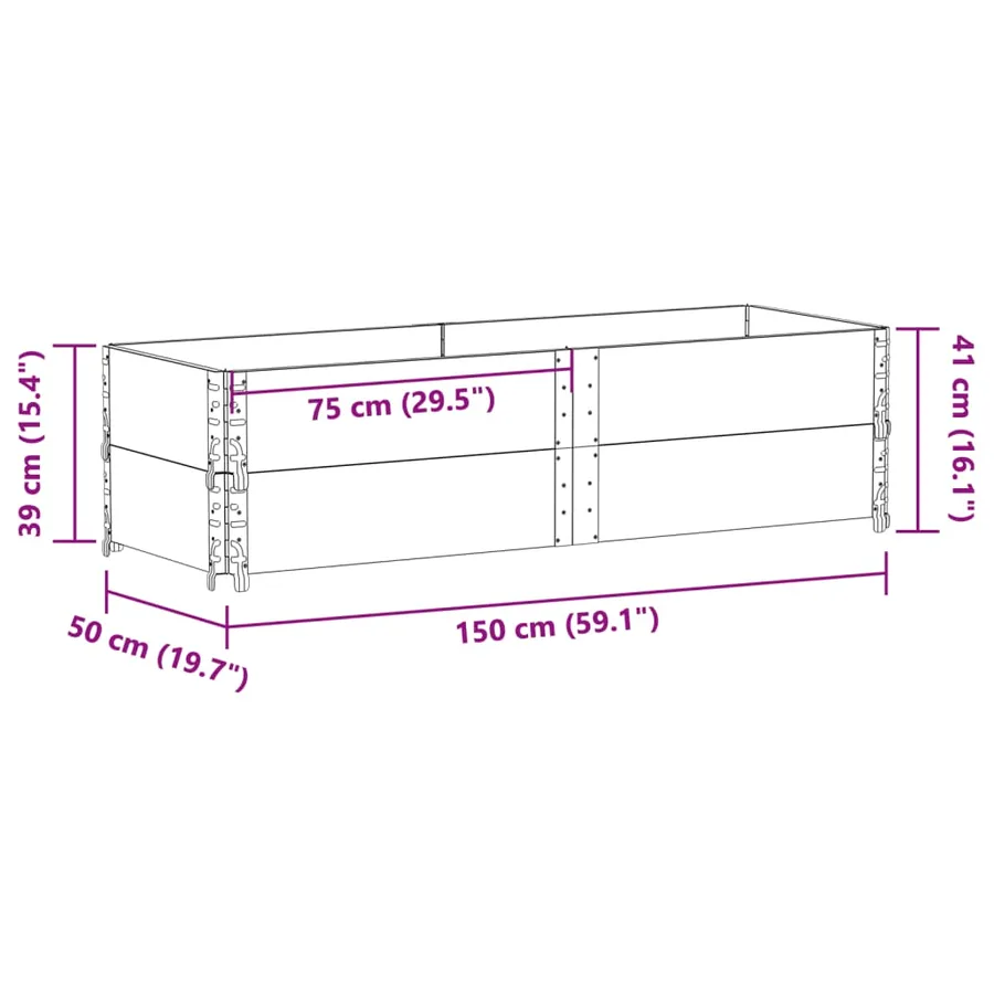 Jardinière gris 150x50 cm bois massif de pin - 8