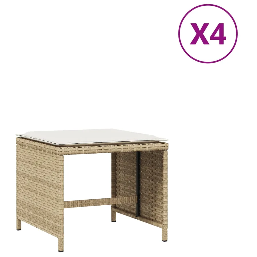 Tabourets de jardin avec coussins lot de 4 beige résine tressée - 2