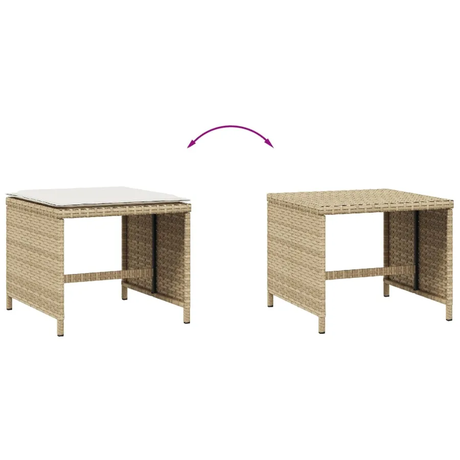 Tabourets de jardin avec coussins lot de 4 beige résine tressée - 7