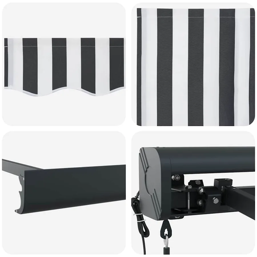 Auvent rétractable anthracite et blanc 4x3 m tissu et aluminium - 9