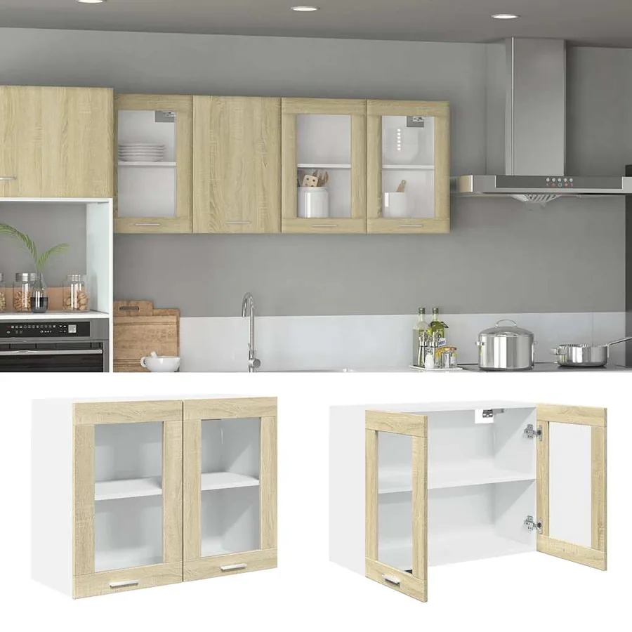 Vitrine suspendue "Lyon" Chêne Sonoma 80 x 31 x 60 cm Bois d'ingénierie