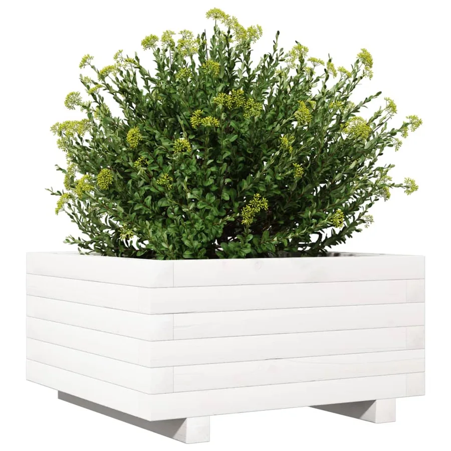 Jardinière blanc 50x50x26,5 cm bois de pin massif - 4