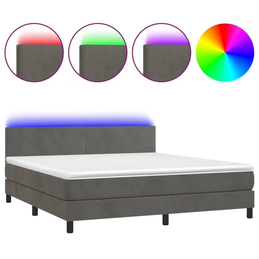 Sommier à lattes de lit avec matelas LED Gris foncé 160x200 cm - 2