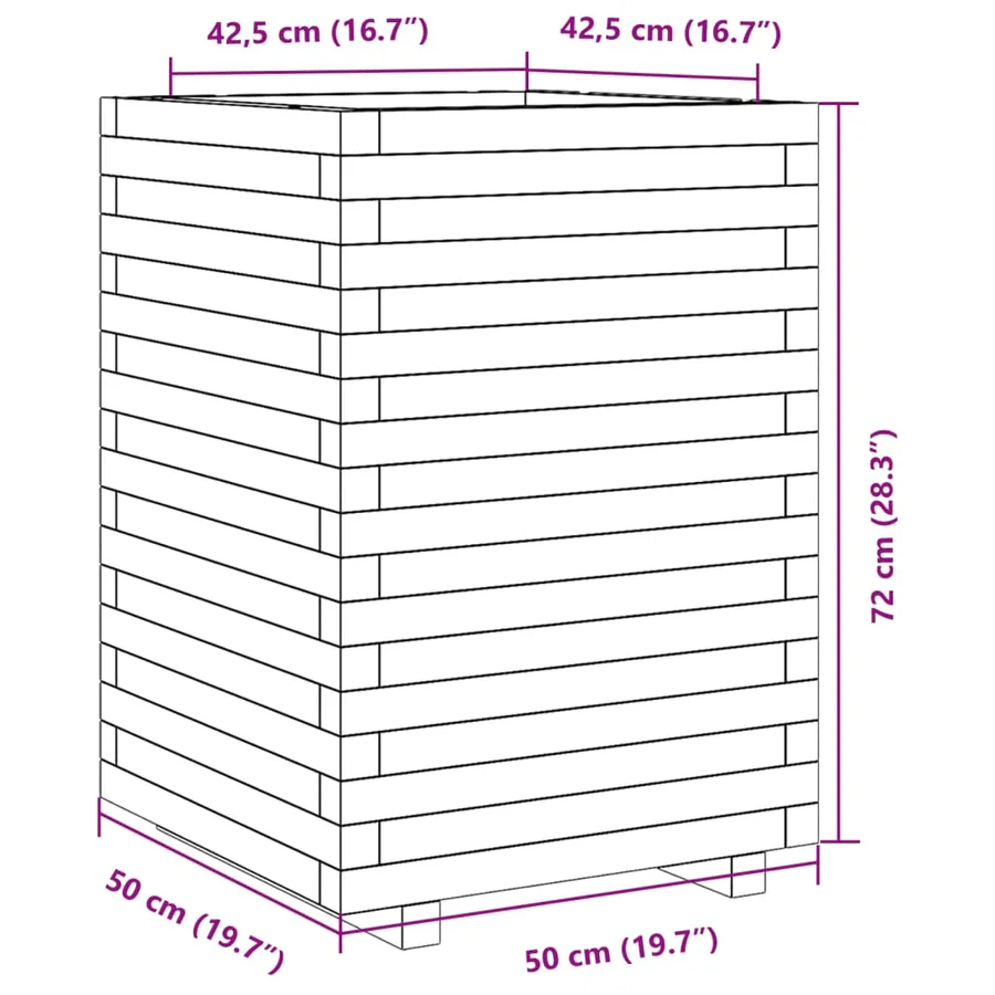 Jardinière cire marron 50x50x72 cm bois de pin massif - 10
