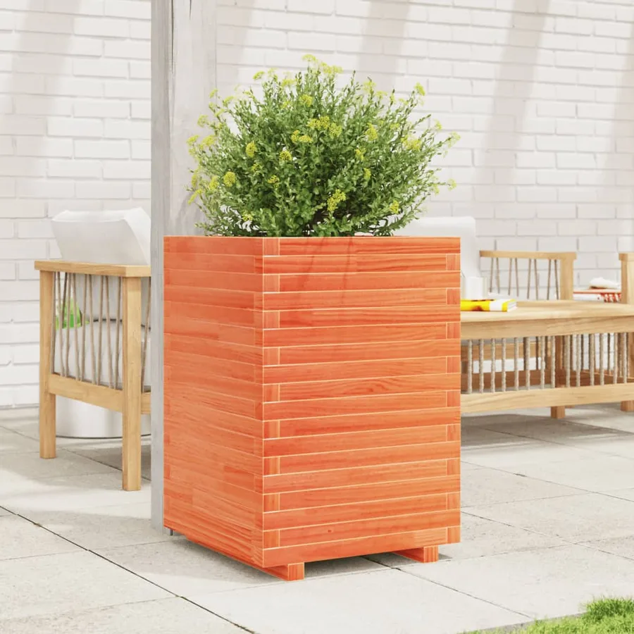 Jardinière cire marron 50x50x72 cm bois de pin massif - 3