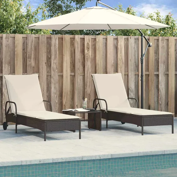 Chaises longues avec coussins lot de 2 noir résine tressée