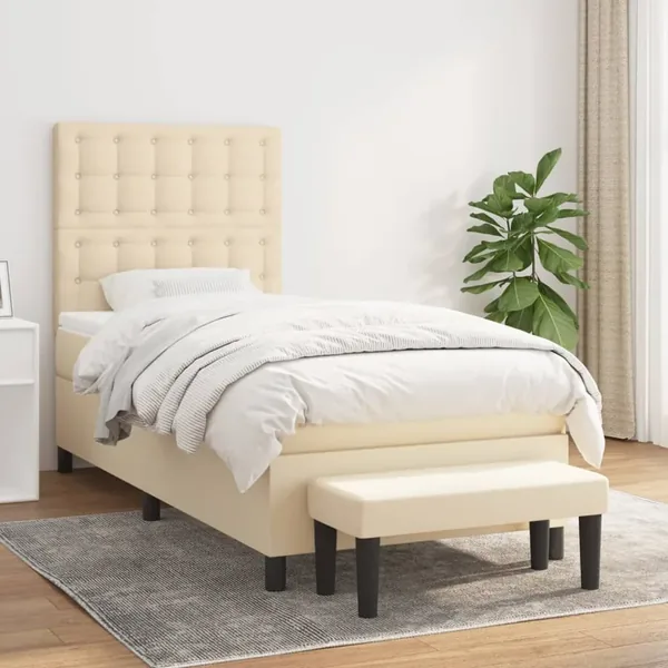 Sommier à lattes de lit et matelas Crème 90x190 cm Tissu