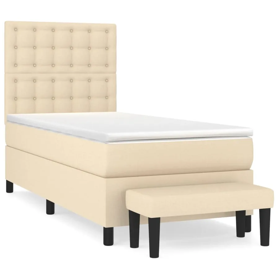Sommier à lattes de lit et matelas Crème 90x190 cm Tissu - 2
