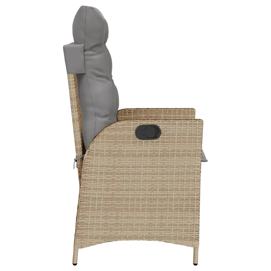 Chaise inclinable de jardin coussins mélange beige poly rotin - 5