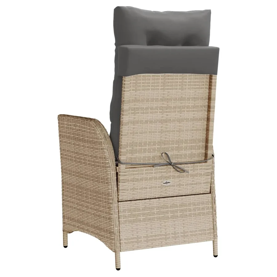Chaise inclinable de jardin coussins mélange beige poly rotin - 6