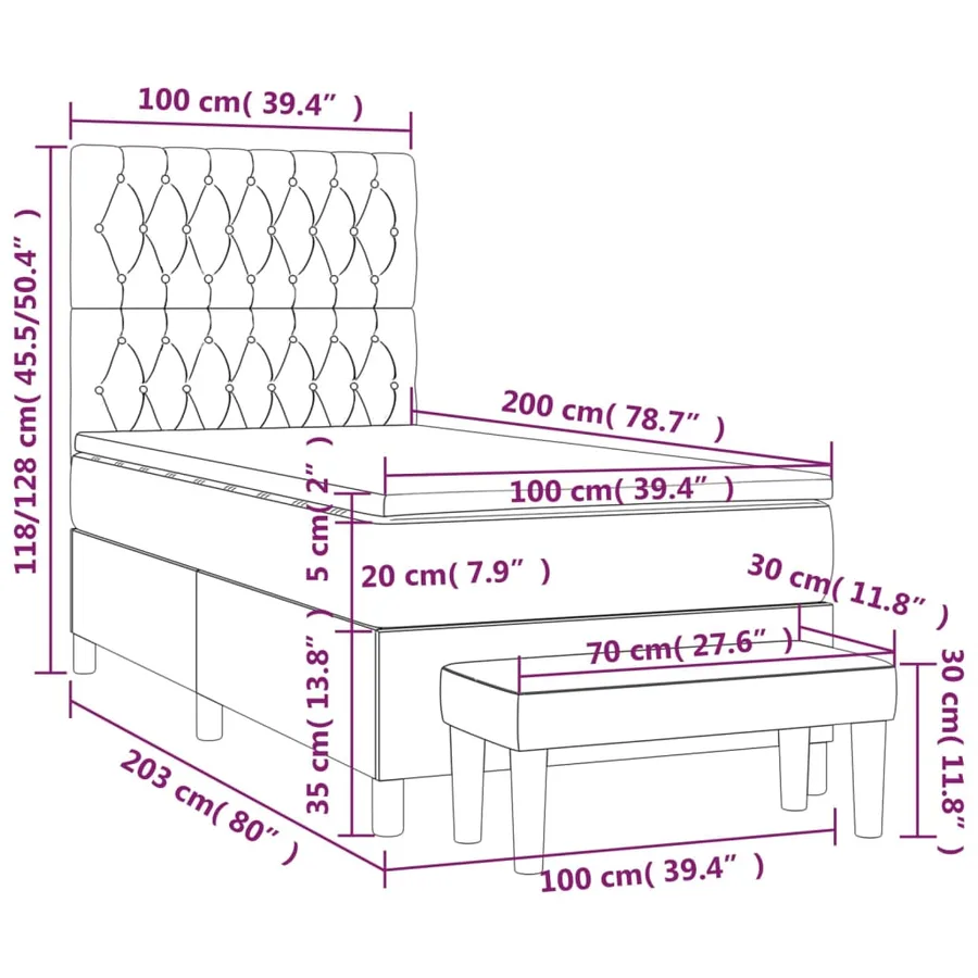 Sommier à lattes de lit avec matelas Taupe 100x200 cm Tissu - 8