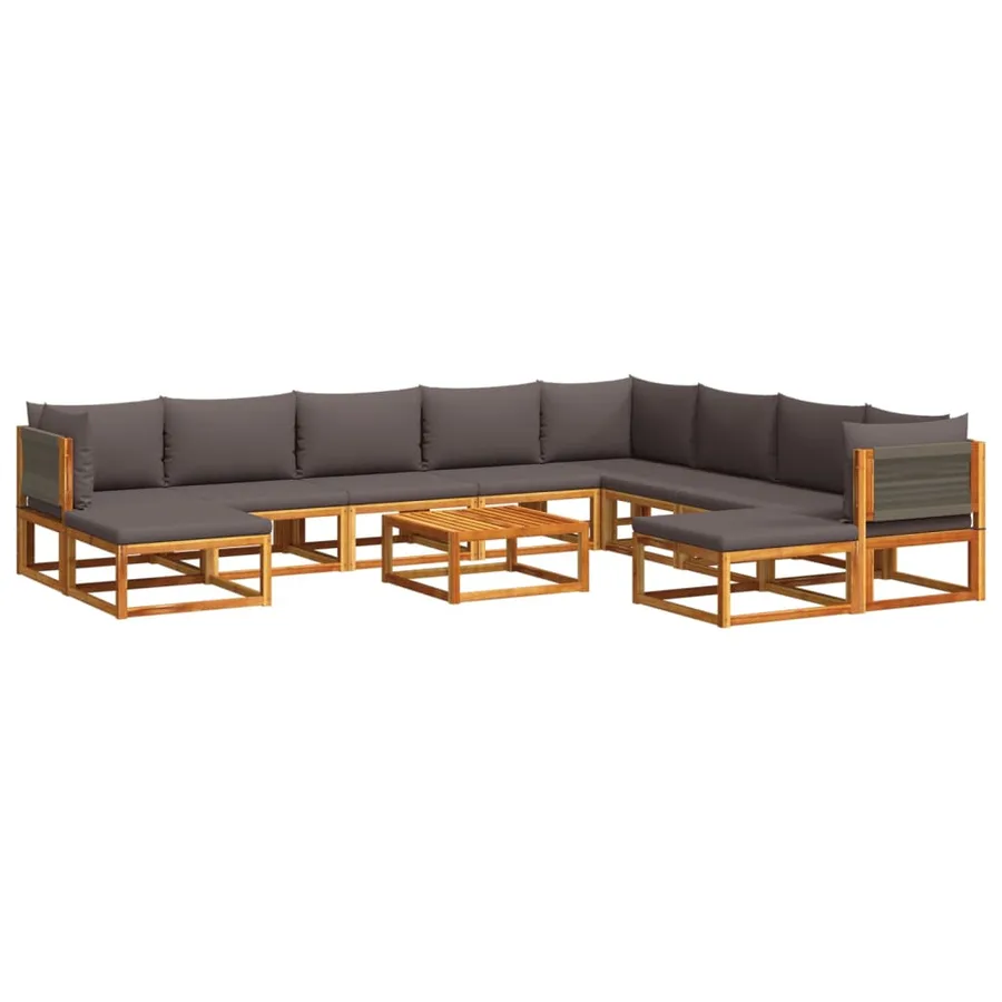 Ensemble de canapés de jardin 11 pièces avec coussins en bois d'acacia et corde - 2